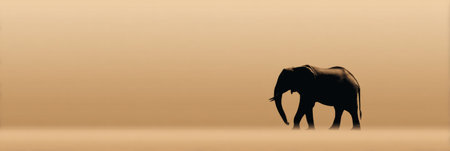 A minimalistic depiction of an elephant stands elegantly on a beige gradient backdrop, embodying modern wildlife art.の素材