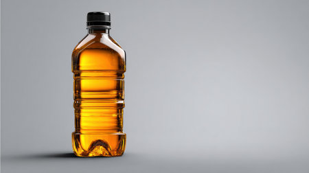 Engine oil bottle stands isolated against a clean light gray background, perfect for showing product features and design.の素材
