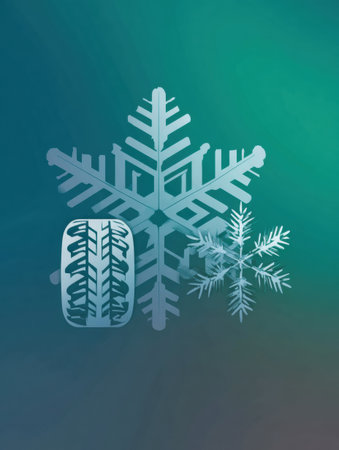 A gradient winter service banner showcases a tire icon alongside two snowflakes, highlighting seasonal readiness for cold weather driving.の素材