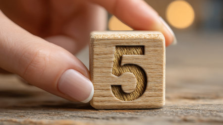 A hand is turning a wooden block from five to six, representing the transition of time and hopes for future achievements.の素材