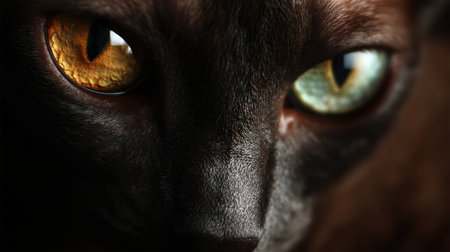 A close-up view reveals the sphynx cats captivating eyes and distinct skin, highlighted by artistic lighting in a minimal studio setup.の素材