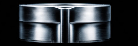 This composition highlights the metallic shine of an engine piston against a dark backdrop, emphasizing its precise design and engineering.の素材