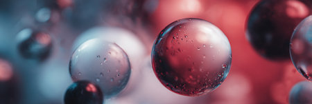 Spheres appear to float in a vivid, futuristic space, resembling lenses with fascinating reflections and colors in a mesmerizing compositionの素材