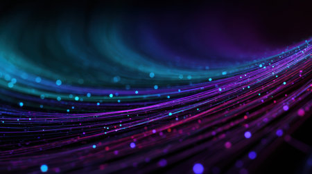 Colorful lines flow in a wave-like pattern, showing data visualization concepts with a focus on technology and innovation.の素材