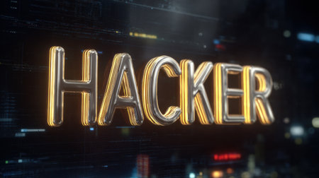 A futuristic screen shows an error message, illustrating a cybersecurity problem with a hacking theme in a digital environment.の素材