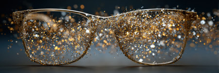A glasses frame dissolves into sparkling particles, creating a stunning display of light and clarity, emphasizing transformation in vision.の素材
