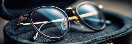 These elegant black glasses on a soft surface enhance a sophisticated look, ideal for fashion-forward individuals who appreciate style.の素材