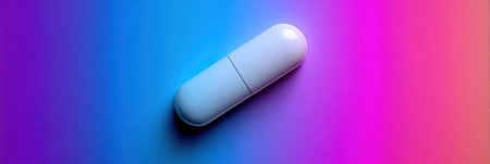 A single white pill is centered on a smooth gradient background, showing themes of simplicity and conceptual clarity in design.の素材