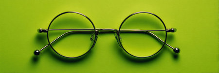 Minimalistic line art design of glasses centered on a vibrant green background, ideal for creative ads and branding use.の素材