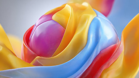 Ribbons in vibrant national colors swirl dynamically over a soccer-ball shape, creating an energetic and colorful composition.の素材