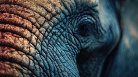 Detailed macro view reveals the unique texture and color variations of elephant skin, highlighting its intricate natural patterns.の素材