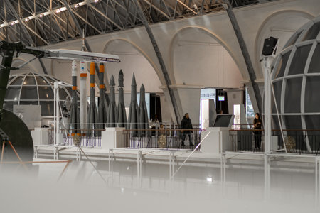Exhibition of Military Missiles and Aviation Technology at a Museum in Winter