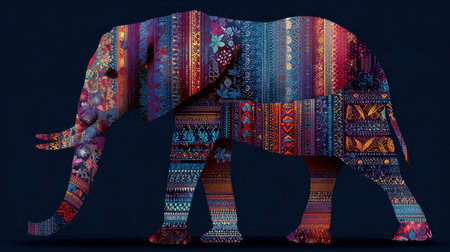 A vibrant elephant showcases beautiful decorative patterns, embodying the lively spirit of an Indian festival filled with colors and joy.の素材
