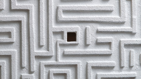 A top-down view of a maze reveals a single missing path, inviting viewers to think critically and find solutions.の素材