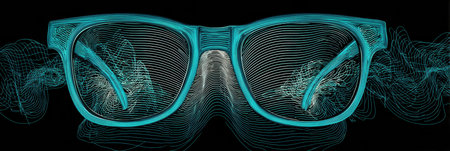Abstract curved lines form the silhouette of glasses, capturing a sense of motion and flow in a creative visual representation.の素材