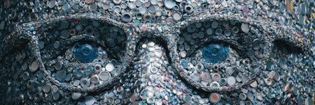 Robot face is made entirely of lenses and frames, symbolizing the merging of human perception and artificial intelligence.の素材