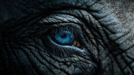 Detailed texture of an elephant eye reveals its emotional depth, showing the beauty and complexity of wildlife in natural settingsの素材