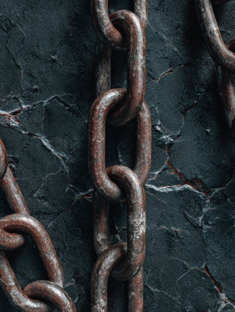 Close-up of a snow chain pattern reveals the rugged texture and color of dark metal, emphasizing its strength and design in this macro shot.の素材
