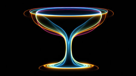 Vivid neon colors flow together to create a striking representation of a wine glass in a cybernetic artistic style.の素材