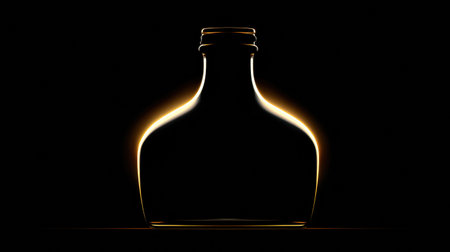 A silhouette of a bottle radiates soft golden lines against a dark background, emphasizing its elegant shape and minimalistic design.の素材