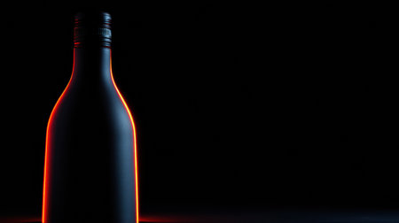 A dark setting showcases a bottle silhouette highlighted by a glowing rim light, perfect for luxury wine promotion efforts.の素材