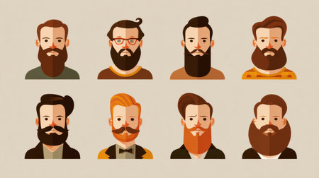 A collection of flat icons displays different beard styles arranged neatly on a light neutral background, perfect for inspiration.の素材
