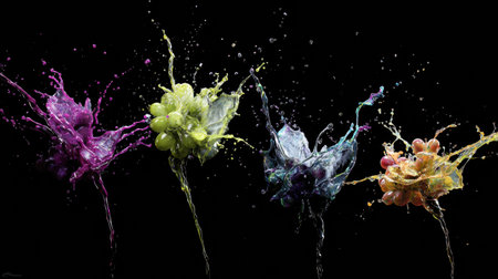 Colorful splatters represent the emotions linked with wine tasting, capturing the excitement and joy of the experience through artistic expression.の素材