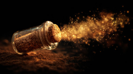Cork erupts from bottle, releasing golden sparks in a lively atmosphere, perfect for celebrations and special moments among friends.の素材