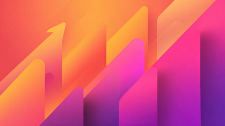 An abstract growth chart with a rising arrow set against a colorful gradient background, symbolizing progress and success.の素材