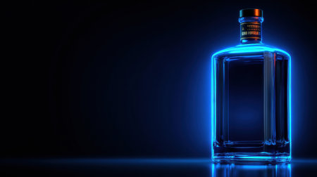 A premium striking bottle is illuminated by a cold blue light, set against a metallic backdrop that adds depth and sophistication.の素材
