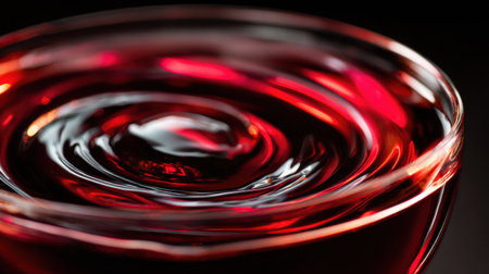 Close-up view of rich red wine swirling in a glass, evoking a luxurious and intimate atmosphere perfect for evening gatherings.の素材