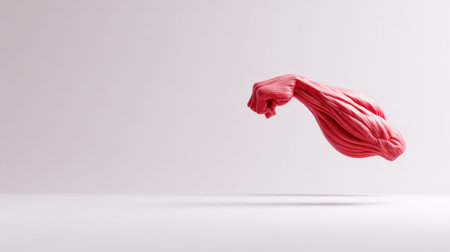 This floating red muscle design against a white background represents strength, emphasizing boldness in a minimalistic style.の素材