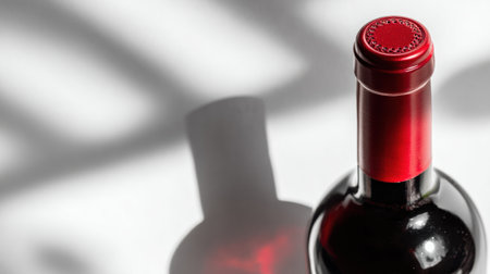 This composition features a premium wine bottle against a pure white backdrop, showing soft natural shadows to enhance its elegance.の素材
