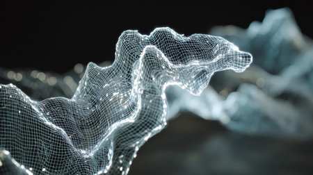 Abstract glowing lines weave together to form shapes that resemble grapevines, creating a mesmerizing visual effect in darkness.の素材