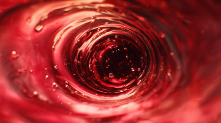 Red wine swirls gracefully in a glass, creating dynamic motion and reflections while set against a dark, premium backdrop.の素材