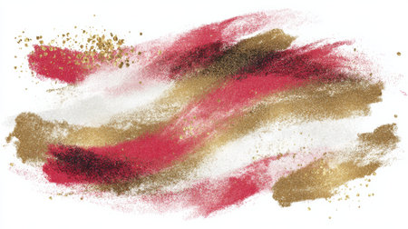 Bold red and shimmering gold brush strokes come together to form a stunning wine-inspired artwork, perfect for enhancing any space.の素材