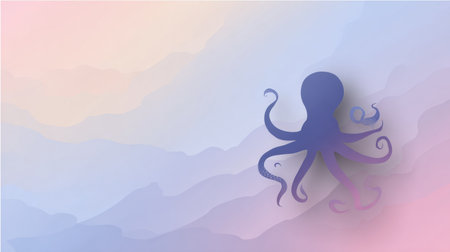 A large octopus silhouette stands out against a smooth pastel gradient, offering a modern and tranquil backdrop suitable for various design uses.の素材