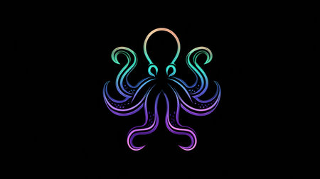 A minimal octopus outline gradually blends into a vibrant gradient, creating a sleek corporate design with a unique artistic feel.の素材