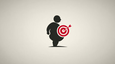 Visual representation of a character with a fat belly and a target icon overlay, symbolizing weight loss aims and health awareness strategies.の素材