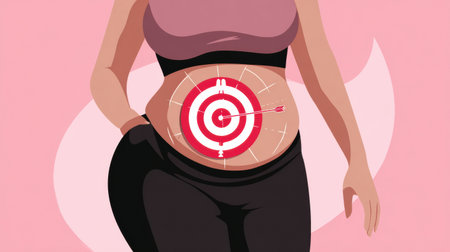 Visual representation of targeted slimming techniques featuring an aiming sign on a belly to illustrate fat reduction methods clearlyの素材