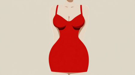 This scene highlights a realistic belly bulge in a tight dress silhouette, raising discussions about body shape issues in fashion.の素材