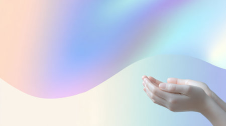 Supportive hands hold a soft, heart-shaped air wave against a light backdrop, inviting compassion and connection in a serene atmosphere.の素材