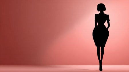 Silhouette of a woman wearing a tight dress reveals body shape difficulties, emphasizing fashion challenges related to fit and comfort.の素材