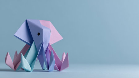 A folded paper octopus sits against a soft pastel background, showing its elegant design and leaving space for text nearby.の素材