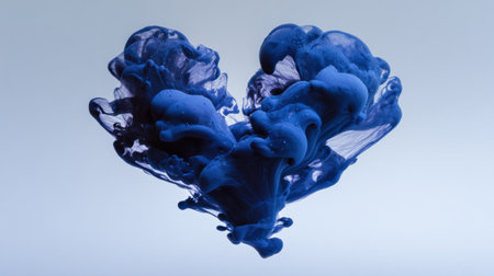 A stunning display of blue ink forming a heart shape with tentacle-like designs on a simple white-blue background for a romantic themeの素材