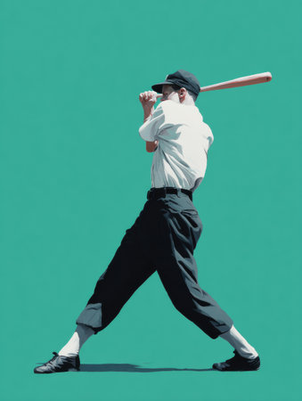 A young man in casual clothing is swinging his bat with focus against a bright green backdrop, capturing a moment of potential excitement in sports.の素材