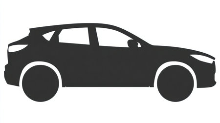 Silhouette of a car icon features a sleek design with defined lines, suitable for various graphic design projects and digital uses.の素材