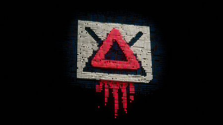 A red alert theme shows a poisoned email notification with glitch pixels and dripping effects, indicating the danger of attachments today.の素材