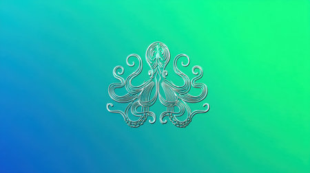 A clean line-art illustration of an octopus is centered on a smooth gradient background, ideal for corporate branding and design projects.の素材