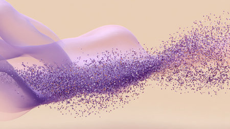 Colorful abstract wave dissolves into heart-shaped dots set against a pastel gradient background, creating a modern corporate aesthetic.の素材